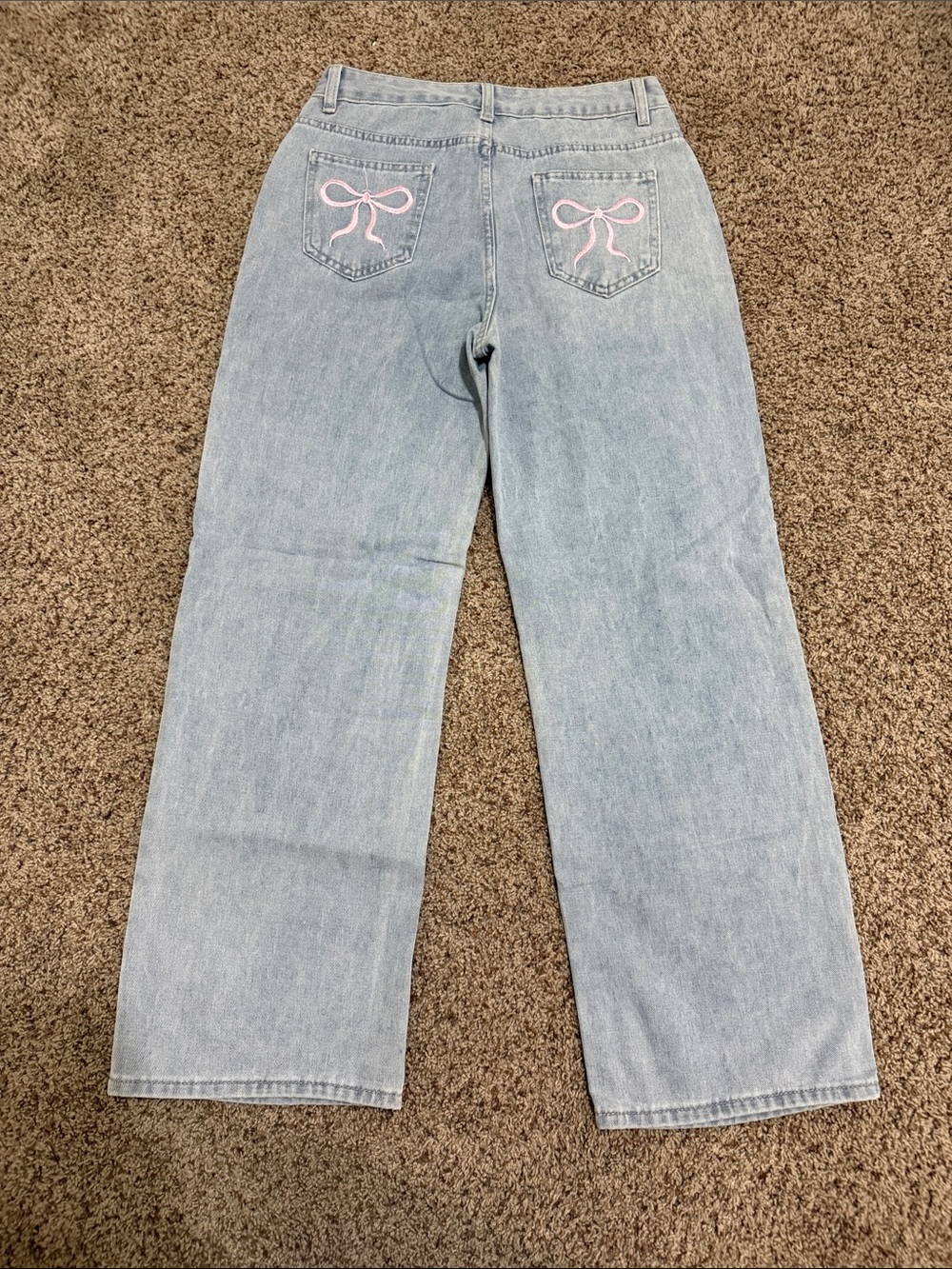 NWOT Light Blue Women's Jeans with Pink Bow Embroidery